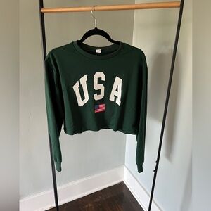 Dark Green USA Cropped Long Sleeve Shirt